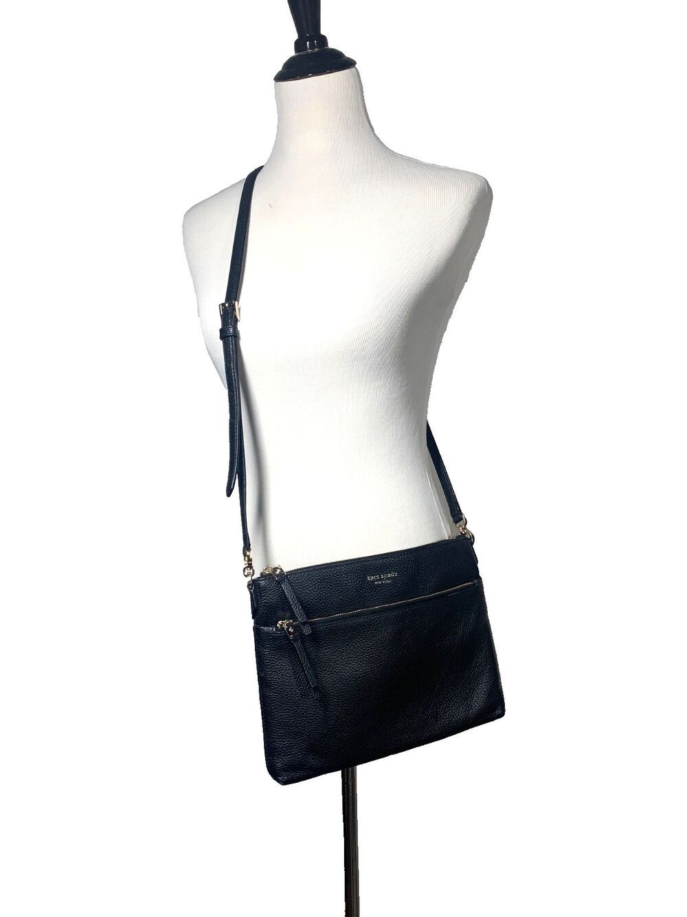 Kate Spade Medium Zip Black Pebbled Crossbody -Shoulder Bag EUC Clean